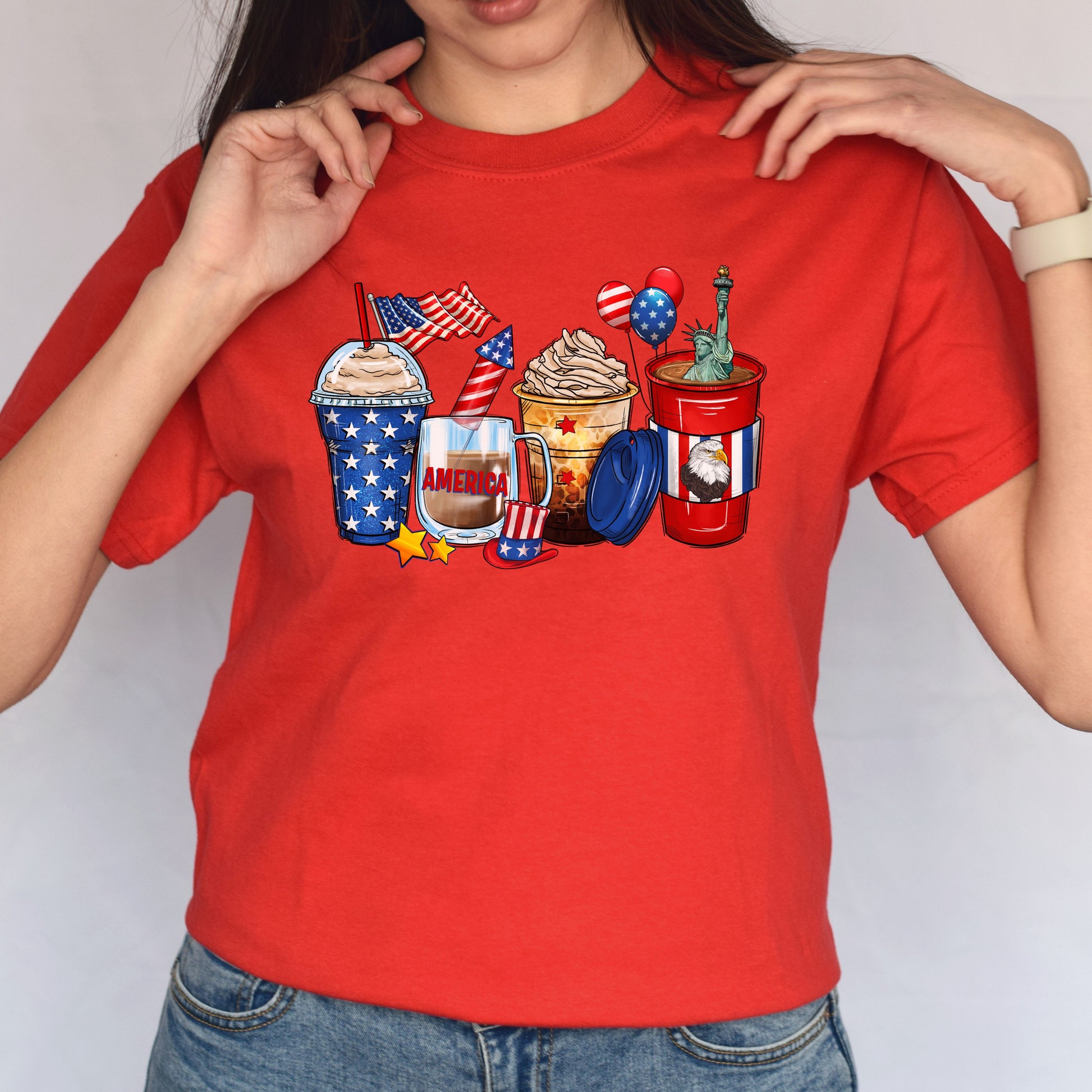 4th of July coffee cups unisex tshirt US Independence day S-5XL-Red-Family-Gift-Planet