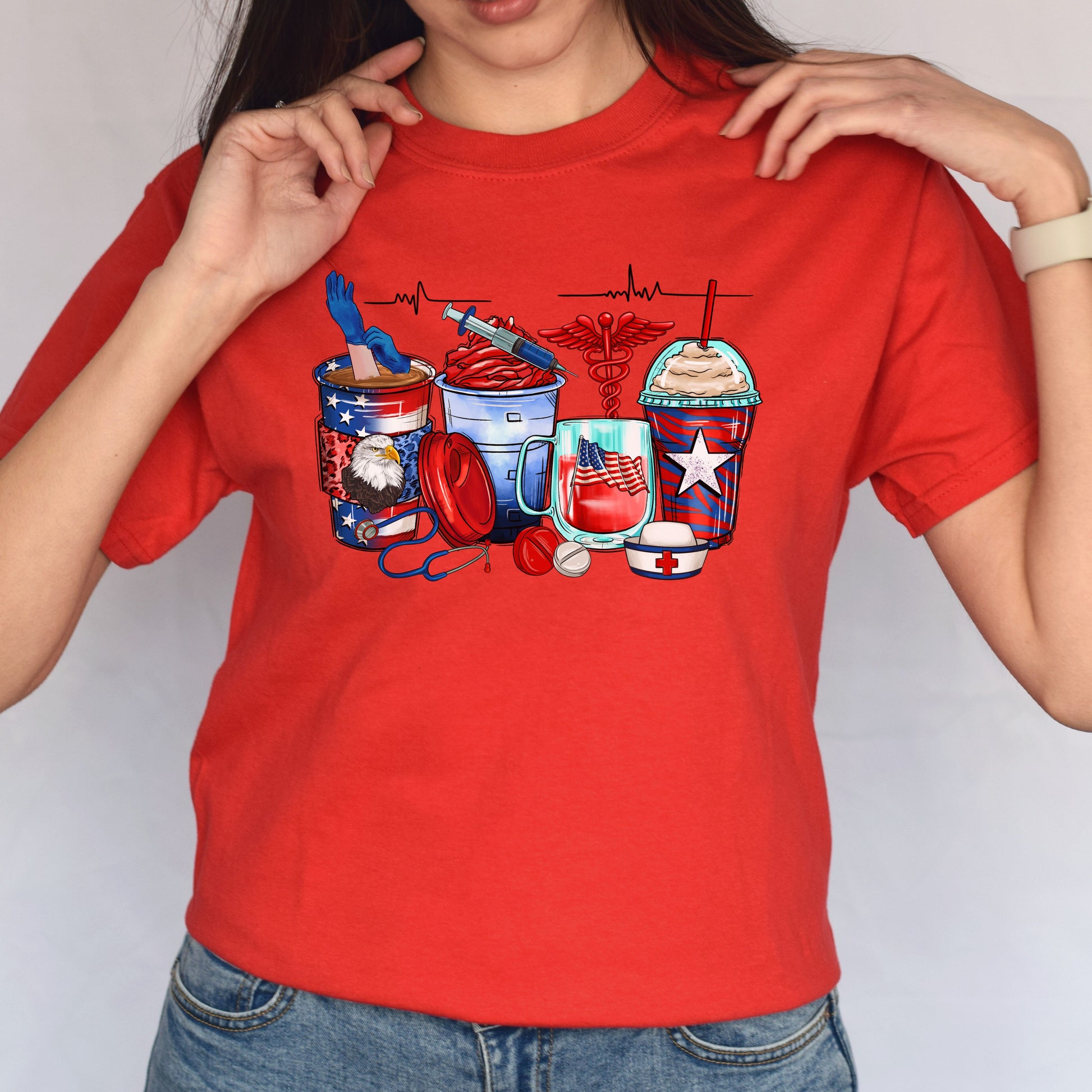 American nurse coffee cups unisex tshirt US registered nurse tee S-5XL-Family-Gift-Planet