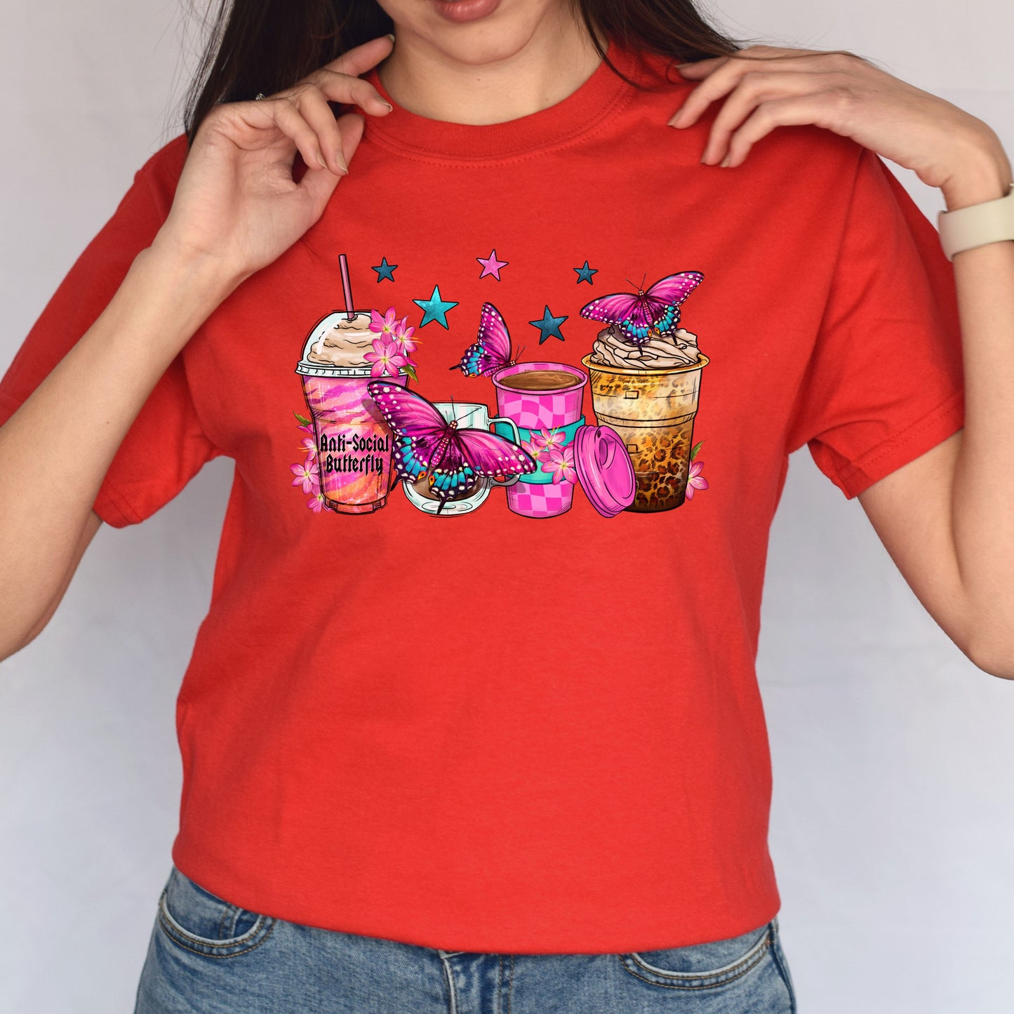 Anti-social butterfly coffee cups unisex tshirt S-5XL-Family-Gift-Planet