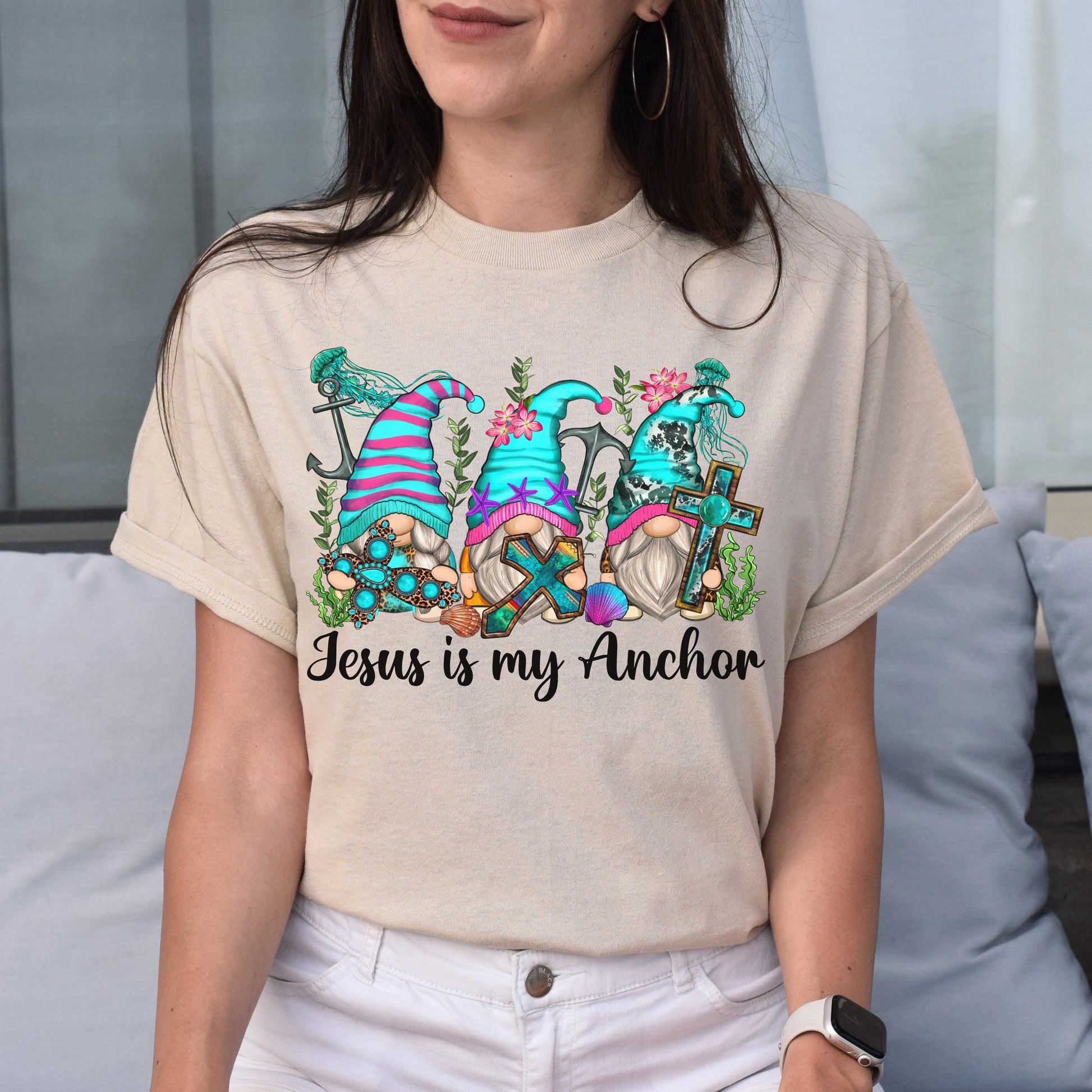 Jesus is my anchor Gnomes Unisex shirt Christians Christmas gift White Sand-Sand-Family-Gift-Planet
