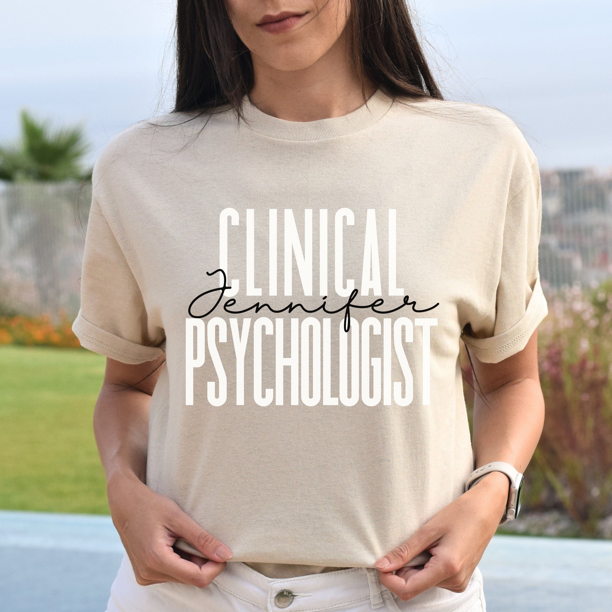 Personalized Clinical Psychologist Unisex T-shirt Custom name clinical psychology Sand Blue Pink-Sand-Family-Gift-Planet