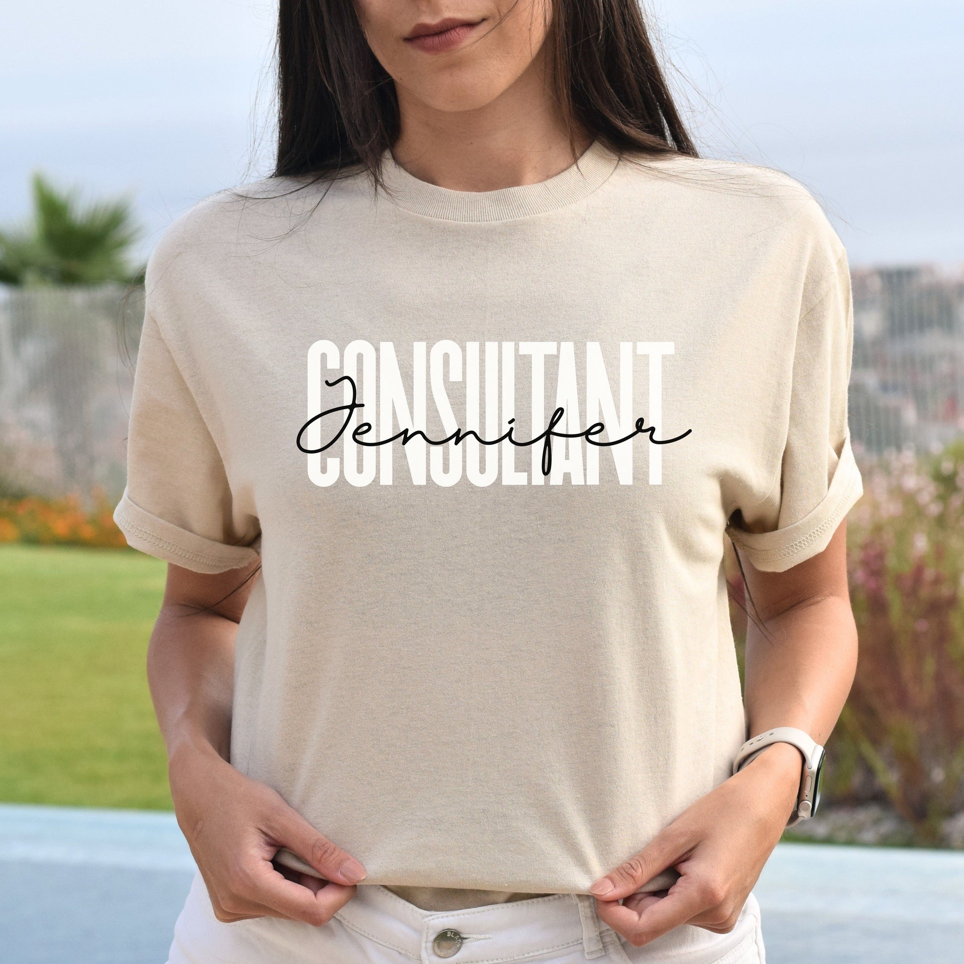 Personalized Consultant Unisex T-shirt Custom name Advisor Sand Blue Pink-Sand-Family-Gift-Planet