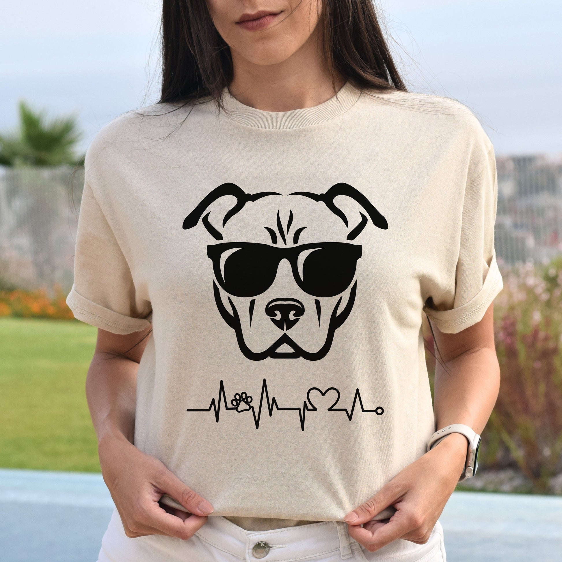 Cool dog heartbeat Unisex shirt dog owner tee White Ash Sand-Sand-Family-Gift-Planet