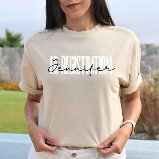 Personalized ER Registration Unisex T-shirt Custom Name Emergency registrator Sand Blue Pink-Sand-Family-Gift-Planet