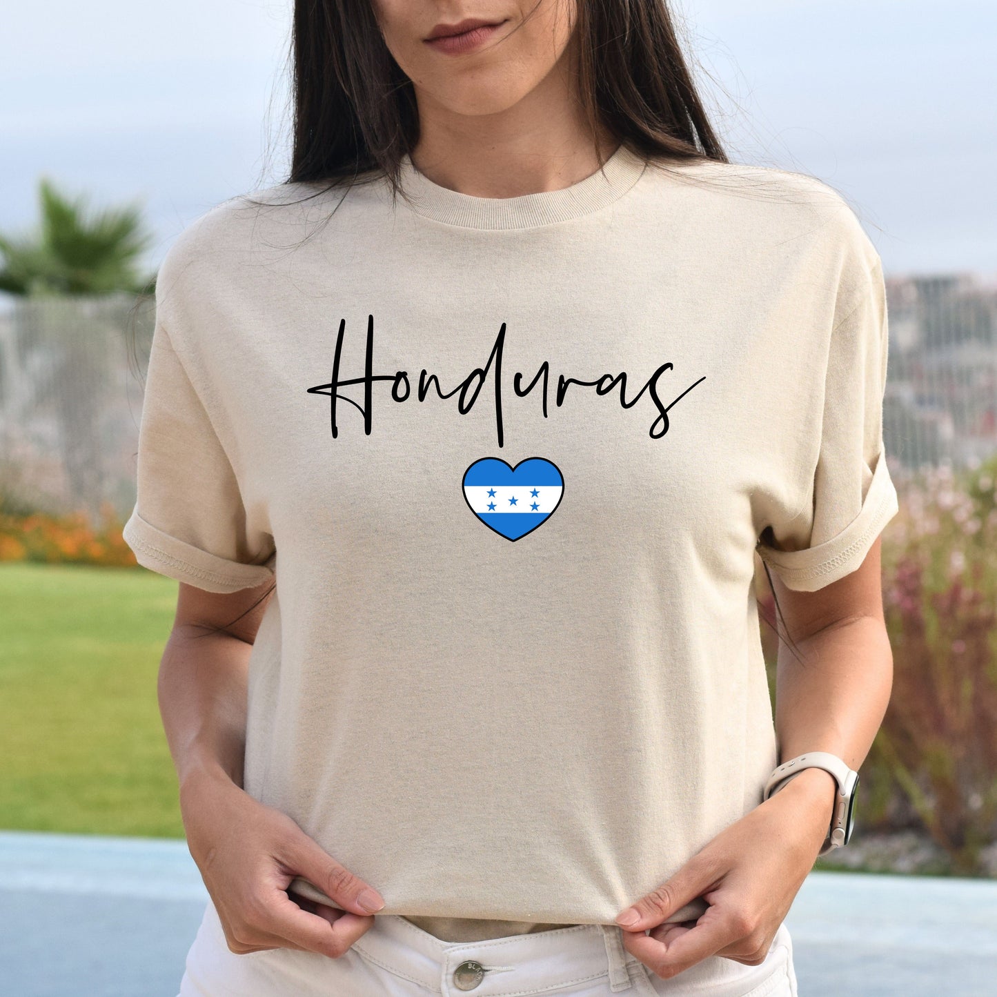 Honduras flag heart Unisex T-shirt Honduras love tee White Sand Blue-Sand-Family-Gift-Planet