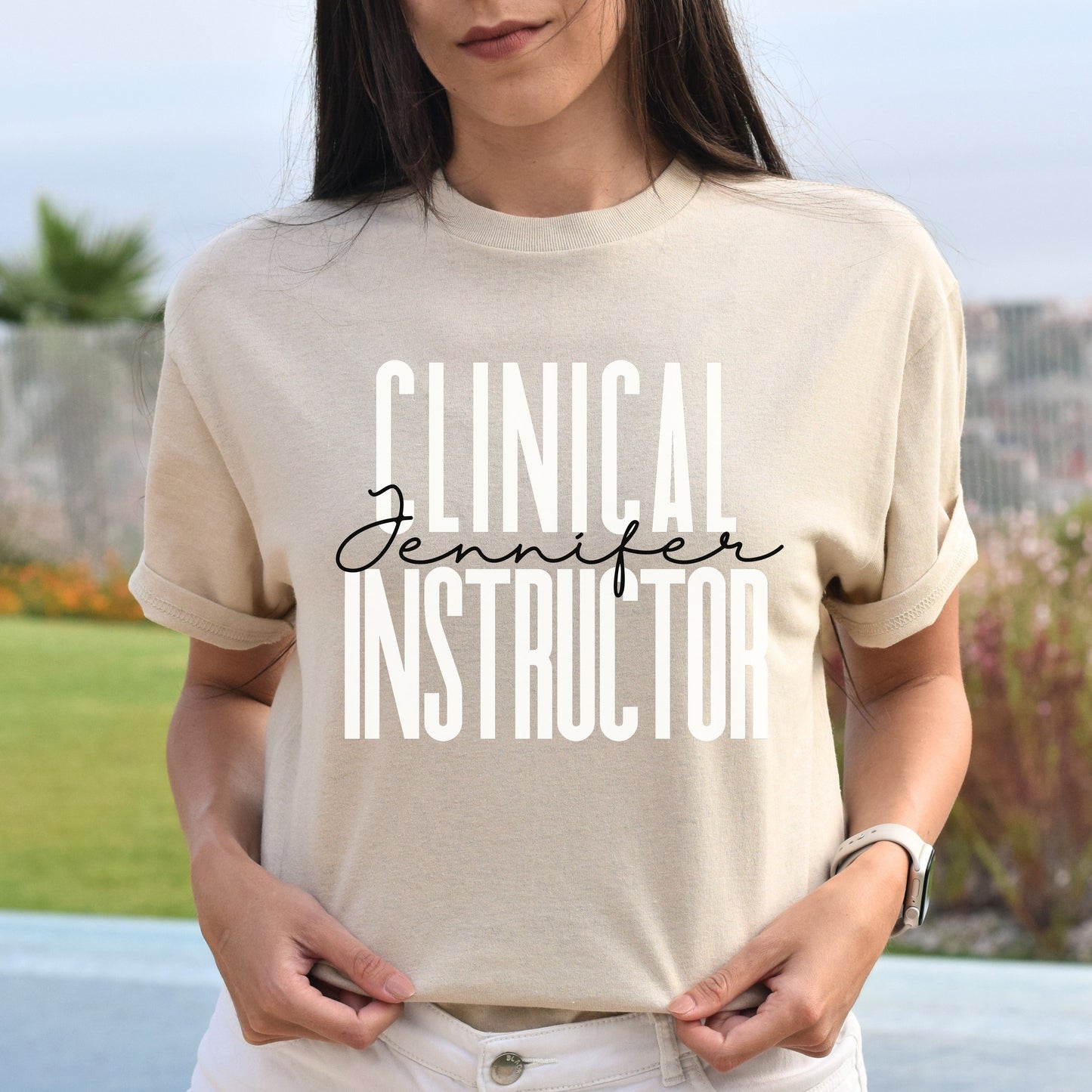 Personalized Clinical instructor 1 Unisex T-shirt Custom name nurse educator Sand Blue Pink-Sand-Family-Gift-Planet