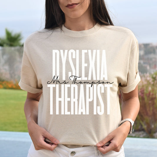 Personalized Dyslexia therapist Unisex T-shirt Custom name dyslexia teacher Sand Blue Pink-Sand-Family-Gift-Planet