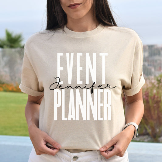 Personalized Event planner Unisex T-shirt Custom Name Wedding planner Sand Blue Pink-Sand-Family-Gift-Planet
