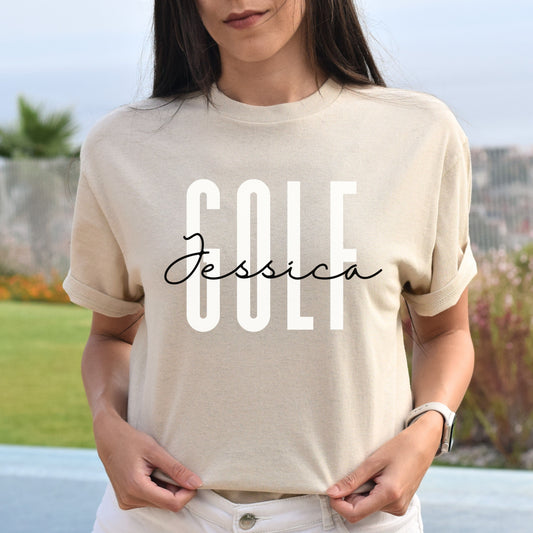 Personalized Golf Unisex T-shirt Custom Name Golfer Sand Blue Pink-Sand-Family-Gift-Planet