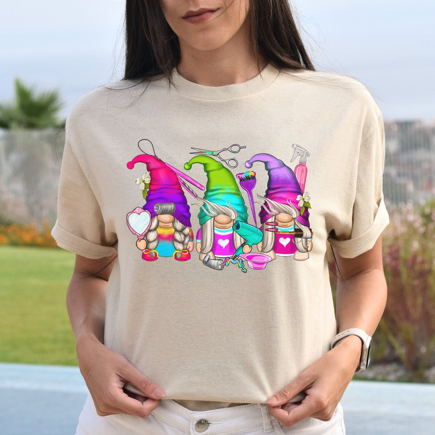 Hair stylist Gnomes Unisex shirt Hairdresser Christmas gift White Sand-Family-Gift-Planet