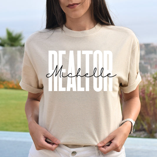 Personalized Realtor Unisex T-shirt gift for real estate agent Sand Pink Light Blue-Sand-Family-Gift-Planet