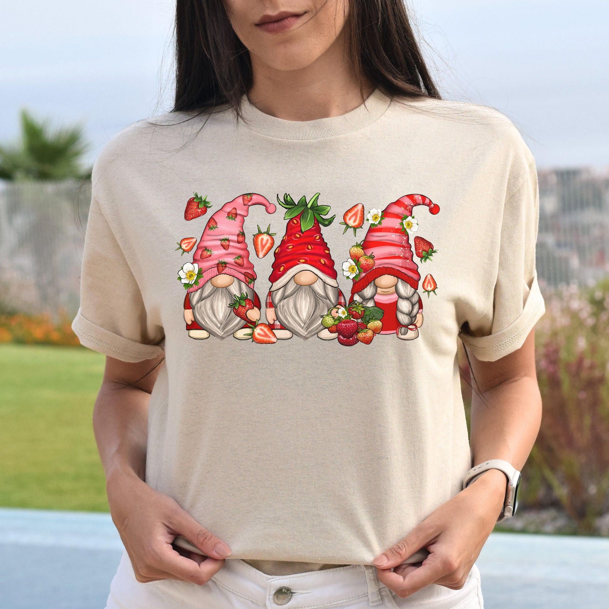 Strawberry Gnomes Unisex shirt strawberry lover Christmas gift White Sand-Family-Gift-Planet