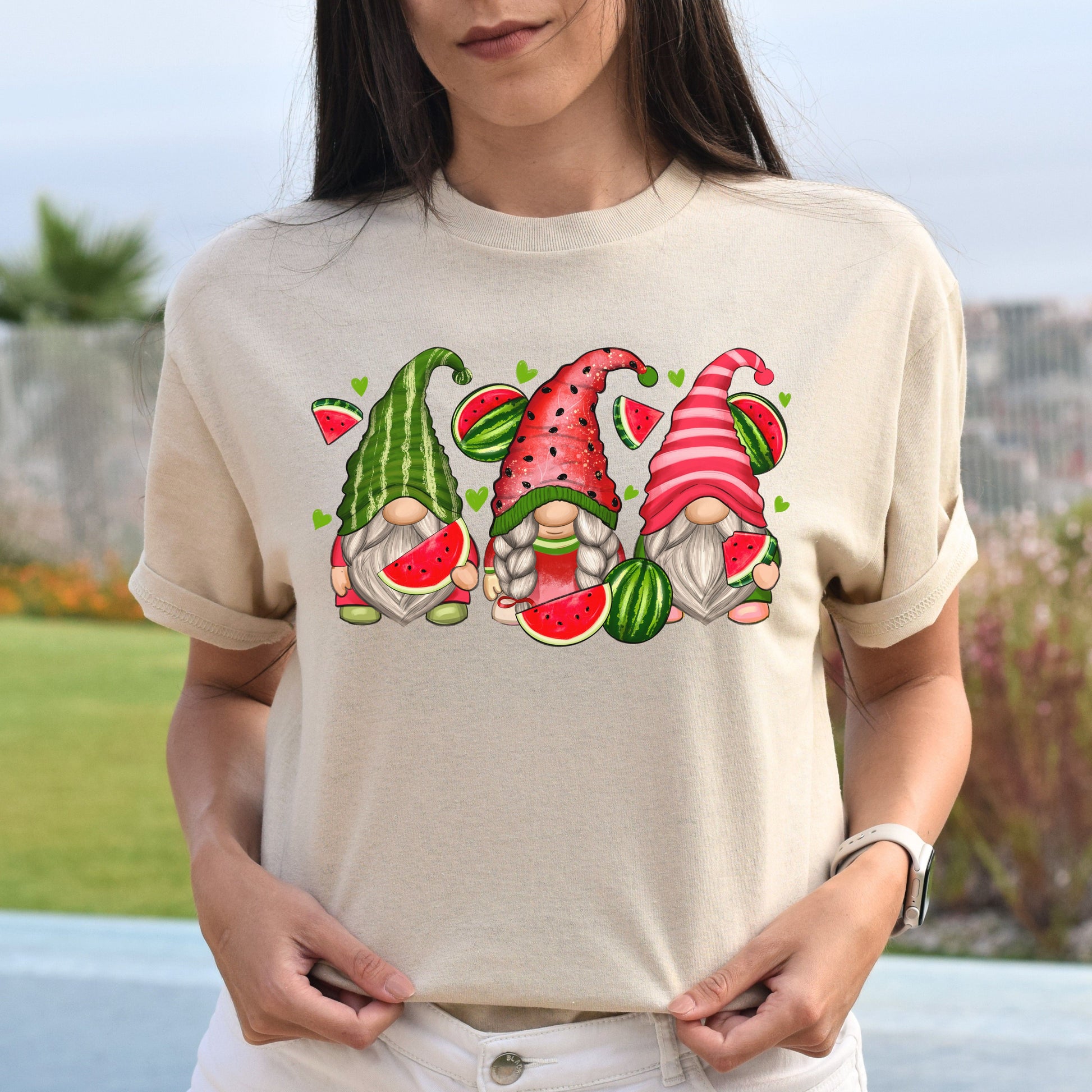 Watermelon Gnomes Unisex shirt watermelon lover Christmas gift White Sand-Sand-Family-Gift-Planet