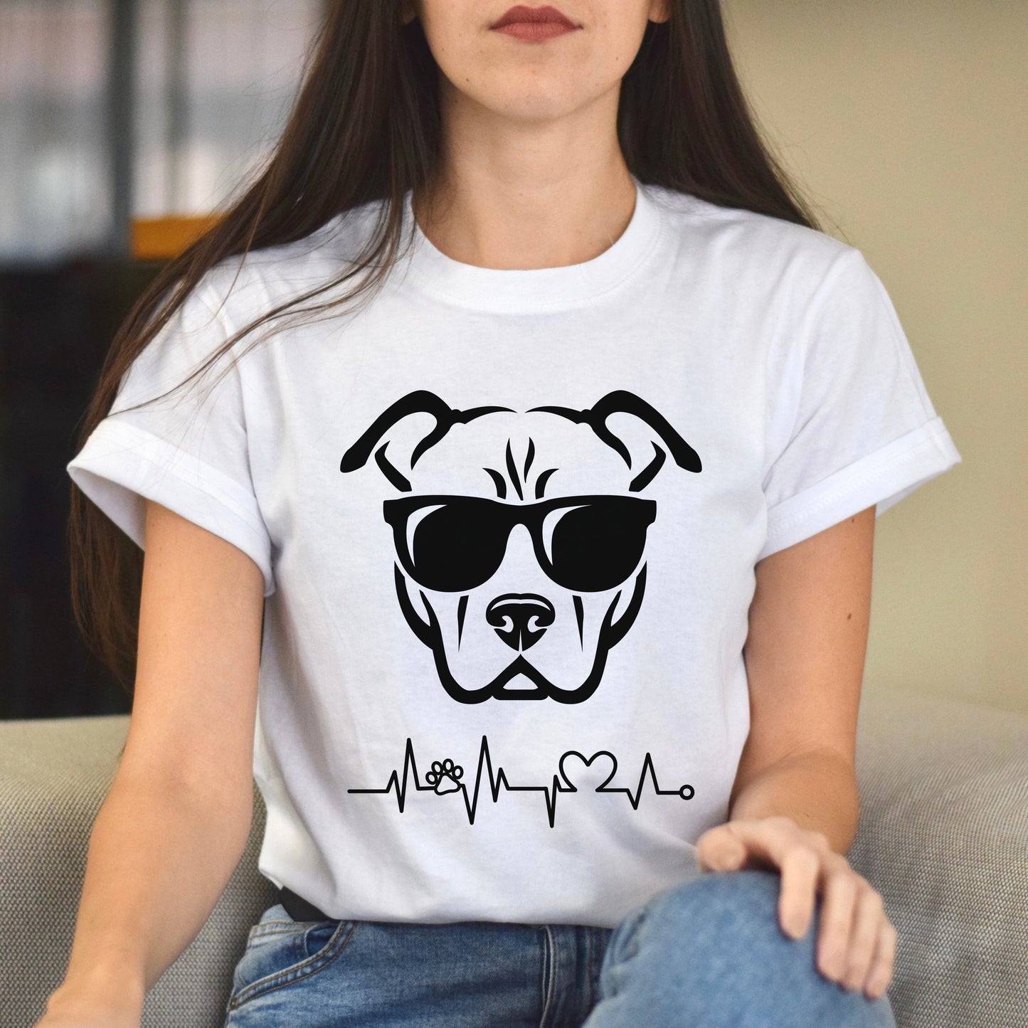 Cool dog heartbeat Unisex shirt dog owner tee White Ash Sand-White-Family-Gift-Planet