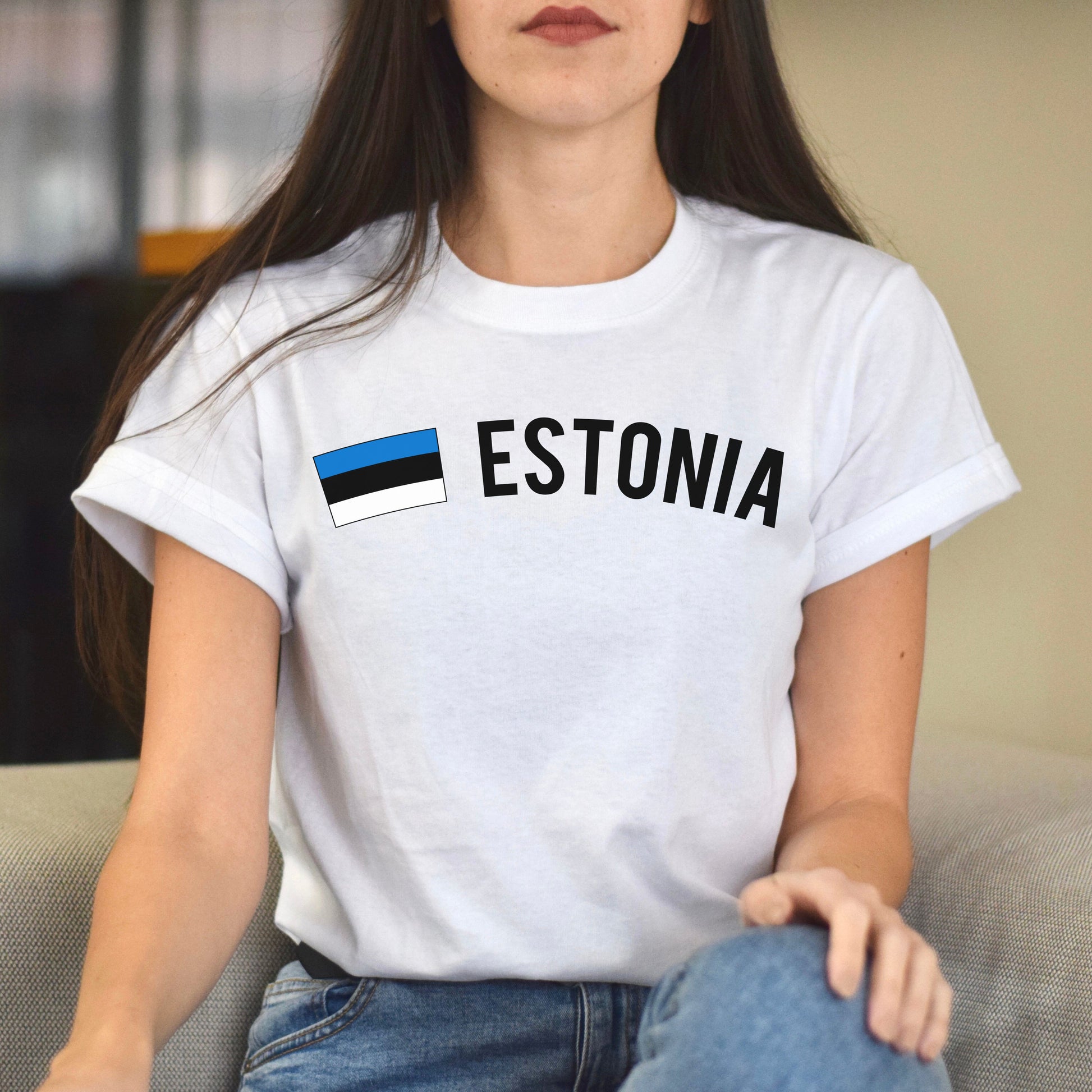 Estonia Unisex T-shirt gift Estonian flag tee Tallinn White Black Dark Heather-White-Family-Gift-Planet