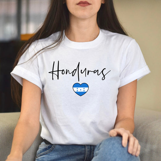 Honduras flag heart Unisex T-shirt Honduras love tee White Sand Blue-White-Family-Gift-Planet