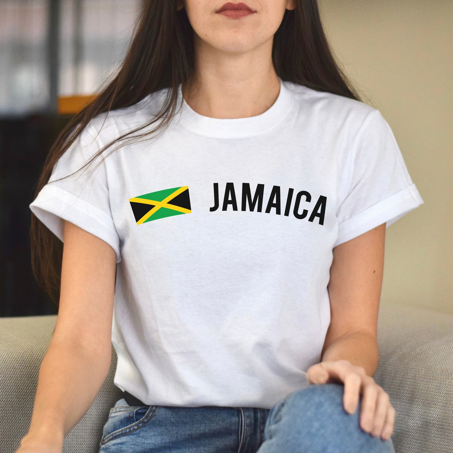 Jamaica Unisex T-shirt gift Jamaica flag tee Kingston White Black Dark Heather-White-Family-Gift-Planet