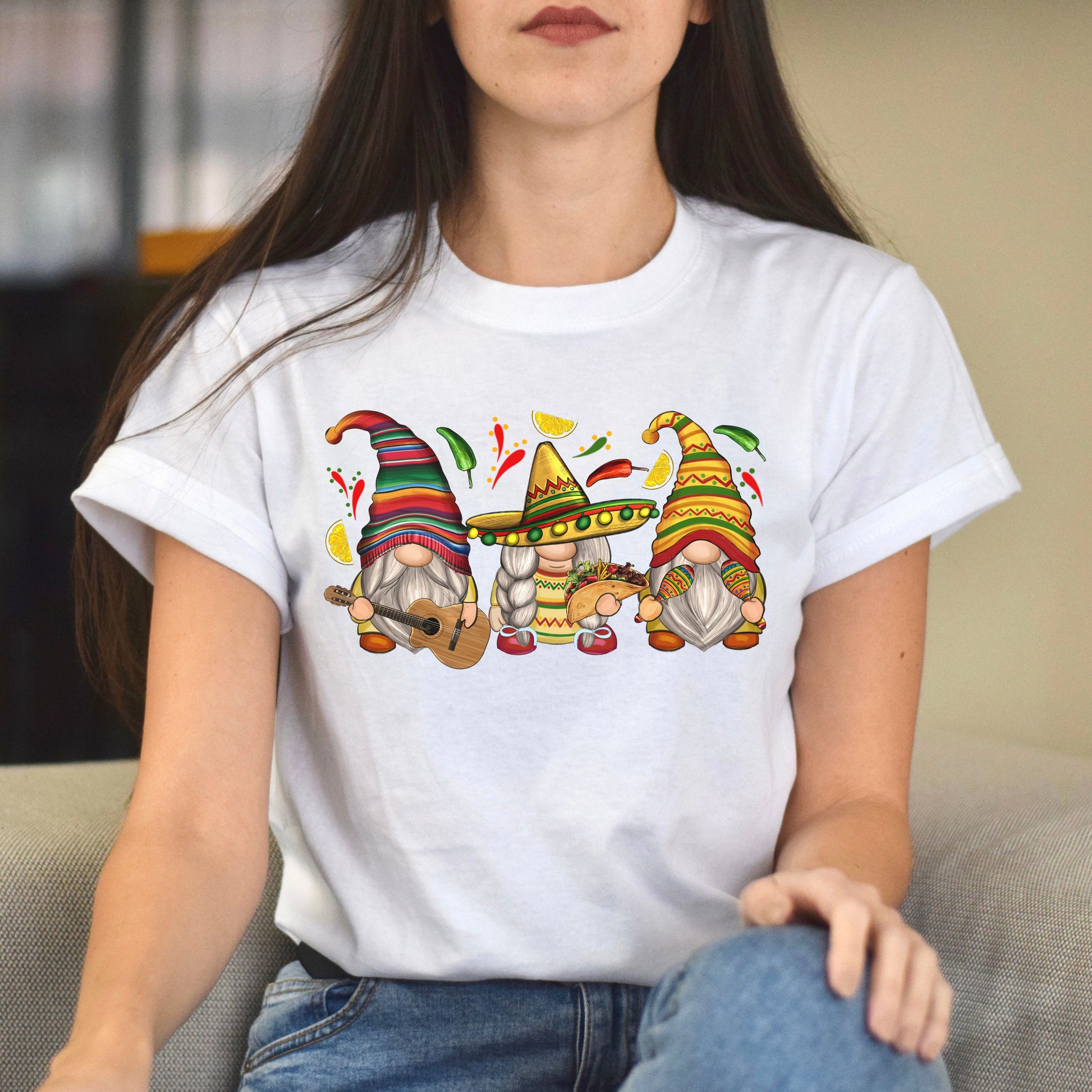 Mexican Gnomes Unisex shirt Mexican musician Christmas gift White Sand-White-Family-Gift-Planet