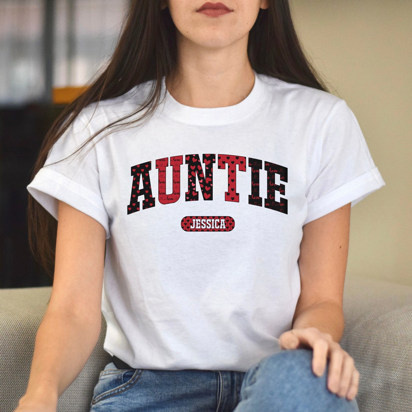 Personalized Auntie Valentine's Day Unisex T-Shirt Custom name Aunt heart love-White-Family-Gift-Planet