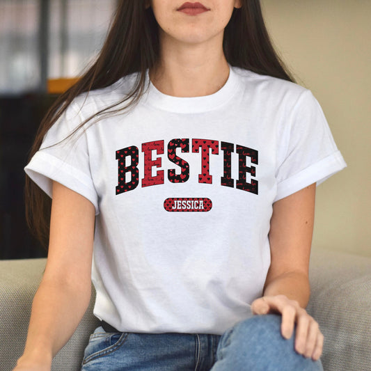 Personalized Bestie Valentine's Day Unisex T-Shirt Custom name best friends heart love-White-Family-Gift-Planet