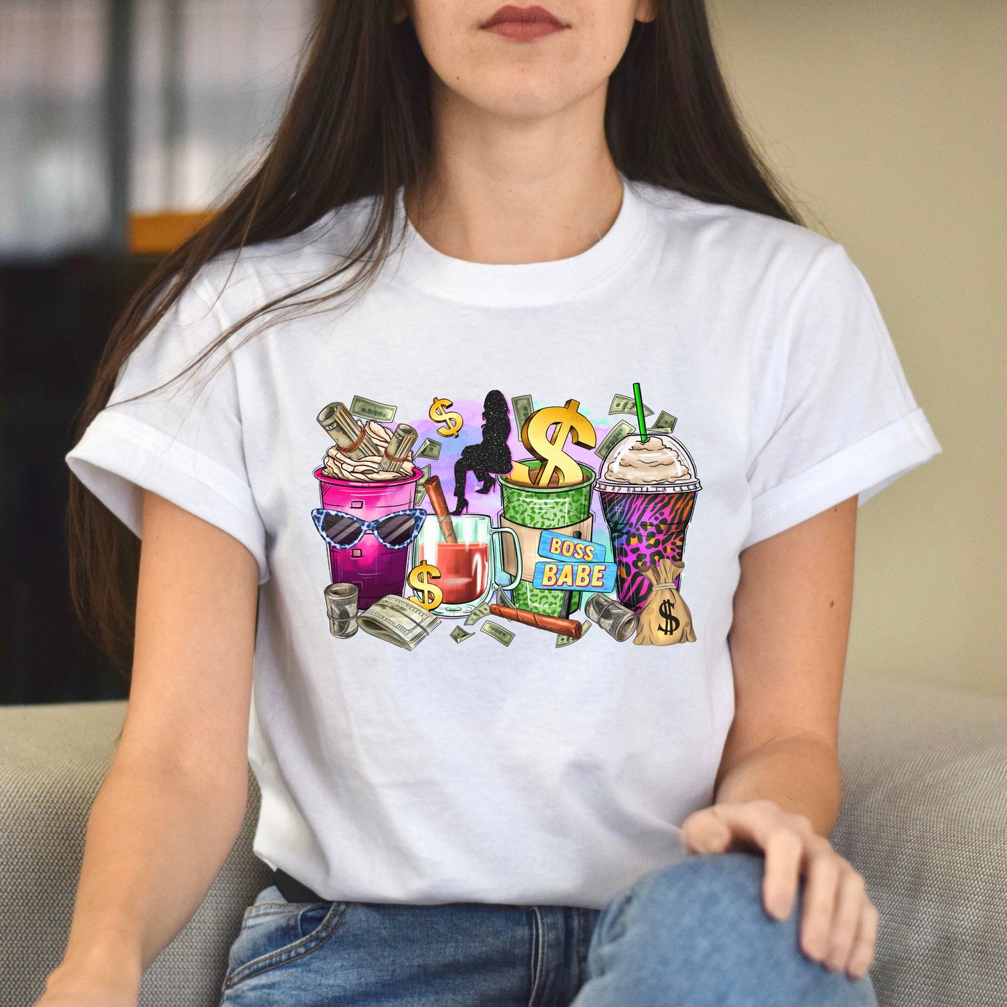 Boss babe coffee cups unisex tshirt boss girl tee S-5XL-Family-Gift-Planet