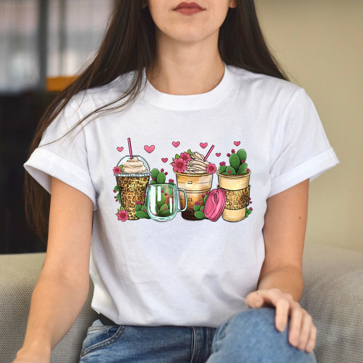 Cactus and coffee cups unisex tshirt cactus lover tee S-5XL-Family-Gift-Planet