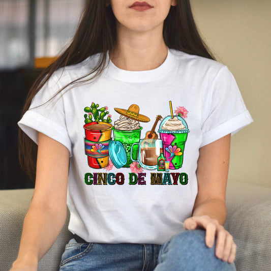 Cinco de mayo coffee cups unisex tshirt Mexican celebration tee S-5XL-Family-Gift-Planet