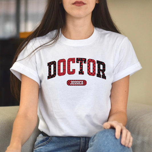 Personalized Doctor Valentine's Day Unisex T-Shirt Custom name Physician heart love-White-Family-Gift-Planet