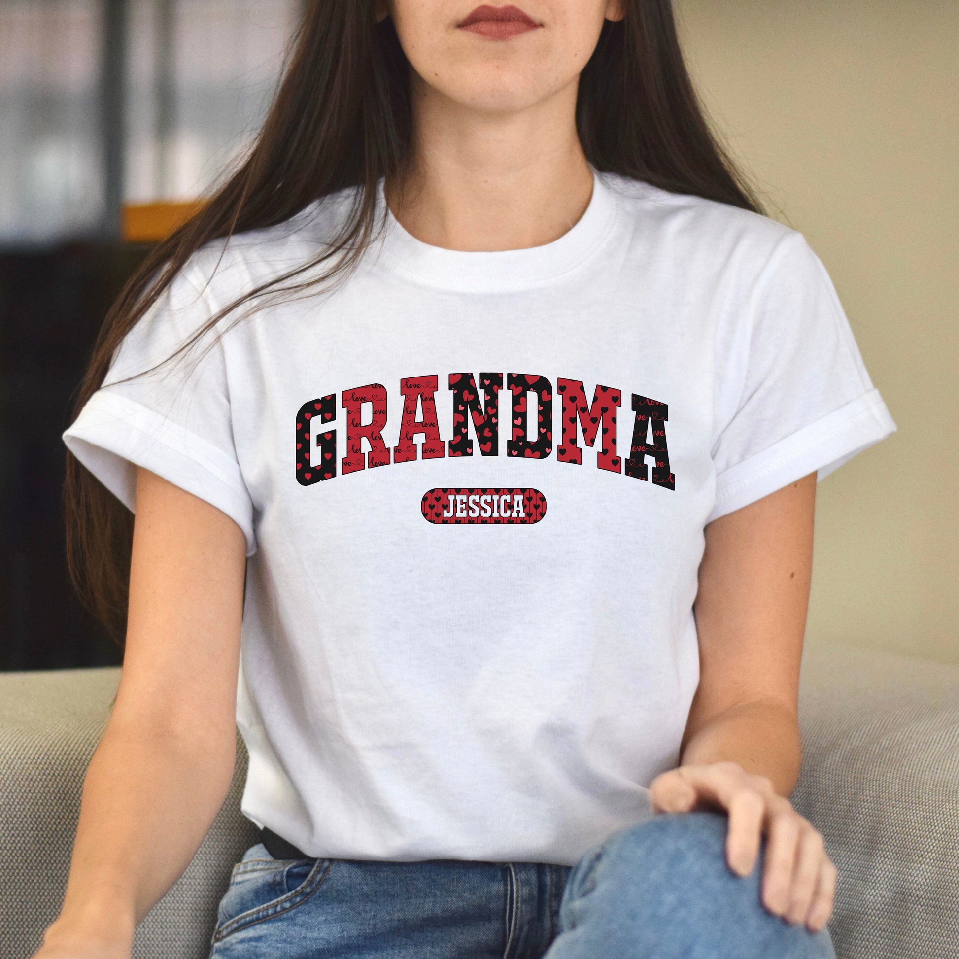 Personalized Grandma Valentine's Day Unisex T-Shirt Custom name grandmother heart love-White-Family-Gift-Planet