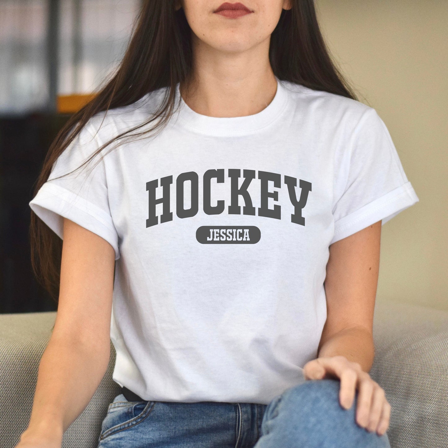 Hockey Personalized Unisex T-shirt Custom Ice Hockey player White Sand Light Blue-White-Family-Gift-Planet