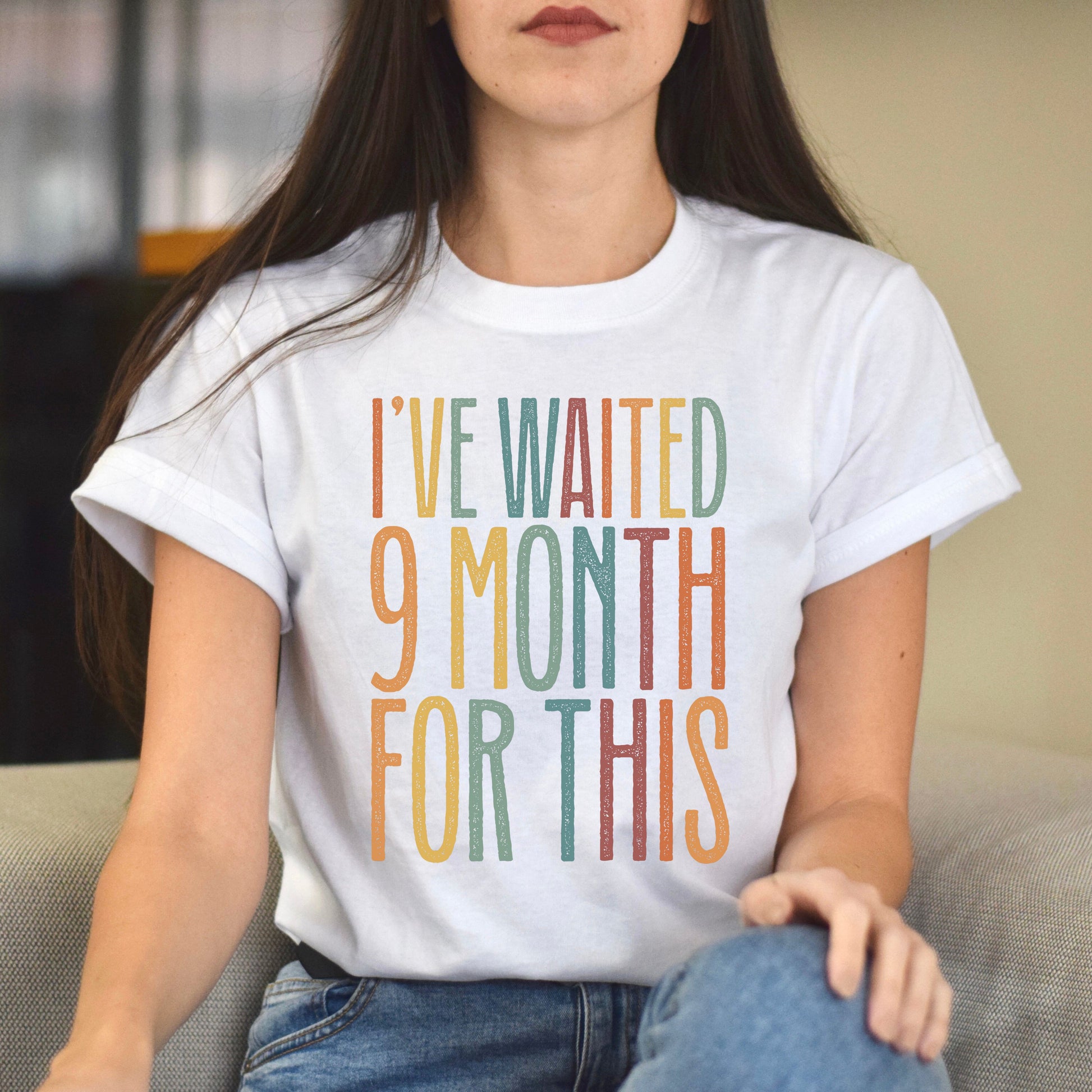 I've waited 9 month for this Unisex T-Shirt New mom baby shower tee Black Dark Heather White-White-Family-Gift-Planet