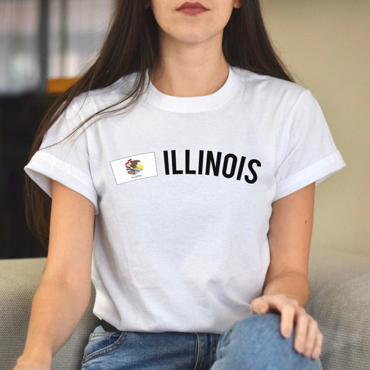 Illinois Unisex T-shirt gift Illinois flag tee Chicago Aurora Rockford White Black-White-Family-Gift-Planet