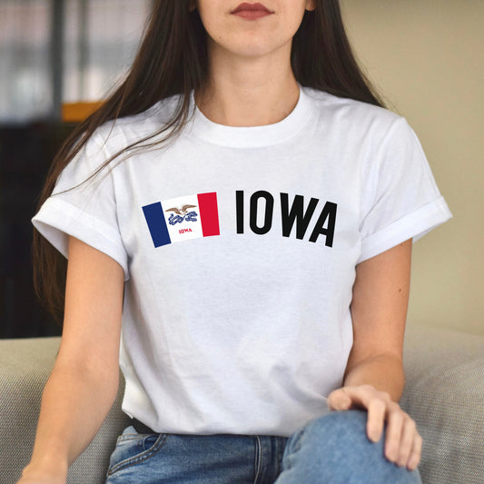 Iowa Unisex T-shirt gift Iowa flag tee Des Moines Cedar Rapids White Black-White-Family-Gift-Planet
