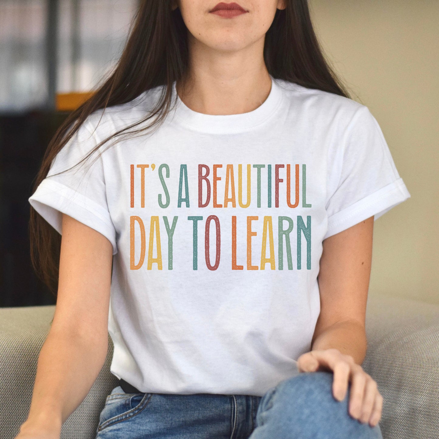 It's a beautiful day to learn Unisex T-Shirt School Teacher tee Black Dark Heather White-White-Family-Gift-Planet