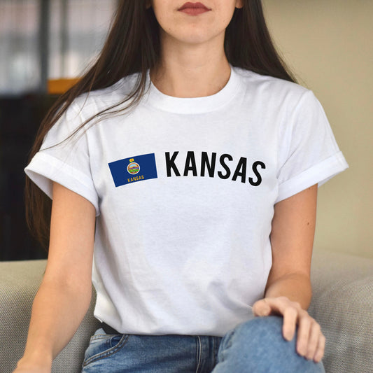 Kansas Unisex T-shirt gift Kansas flag tee Kansas city Overland park White Black-White-Family-Gift-Planet