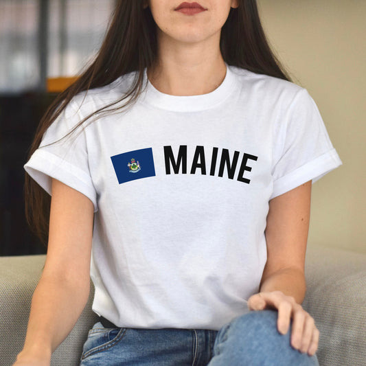 Maine Unisex T-shirt gift Maine flag tee Portland Lewiston Bangor White Black-White-Family-Gift-Planet