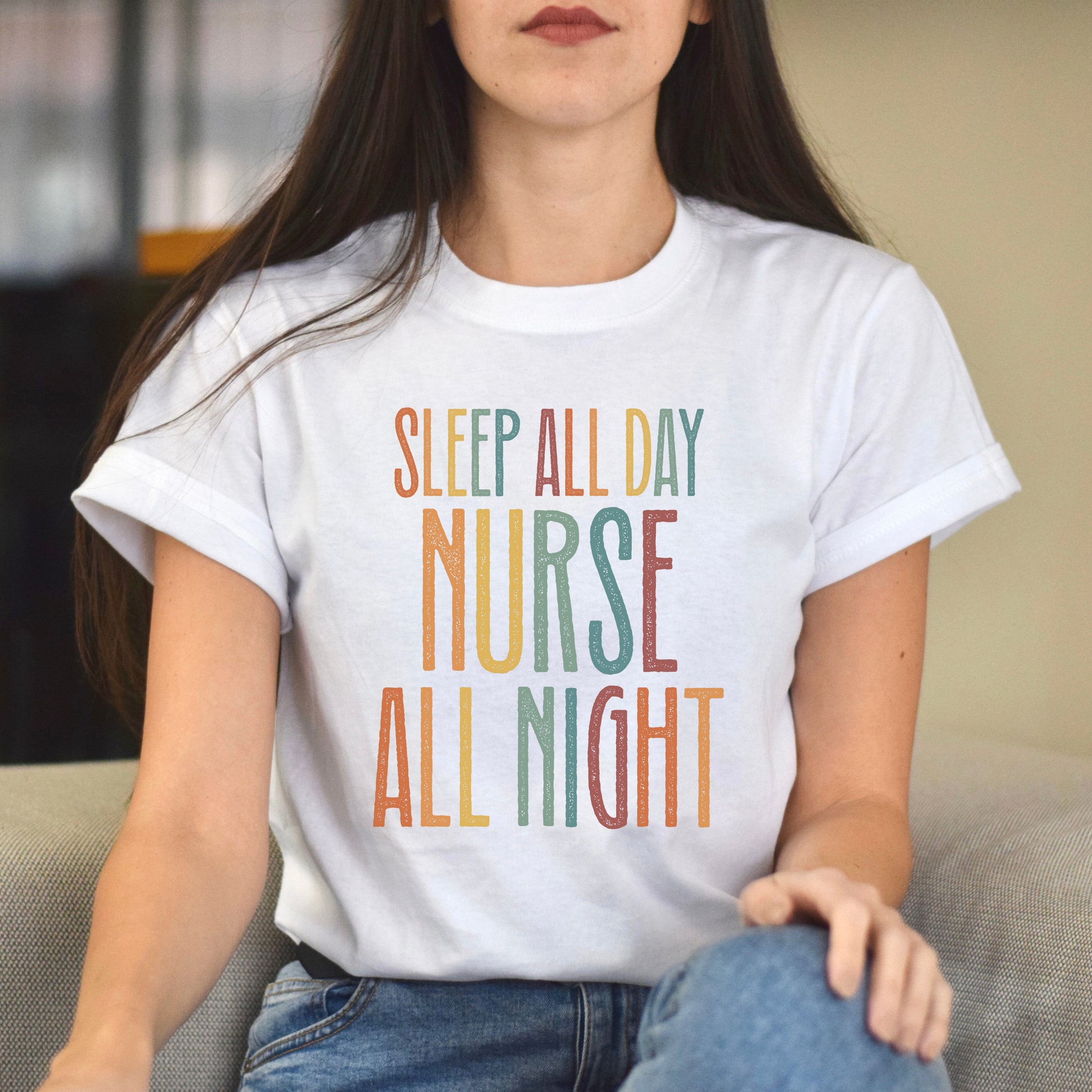 Night Shift Nurse Unisex T-Shirt sleep all day nurse all night tee Black Dark Heather White-White-Family-Gift-Planet