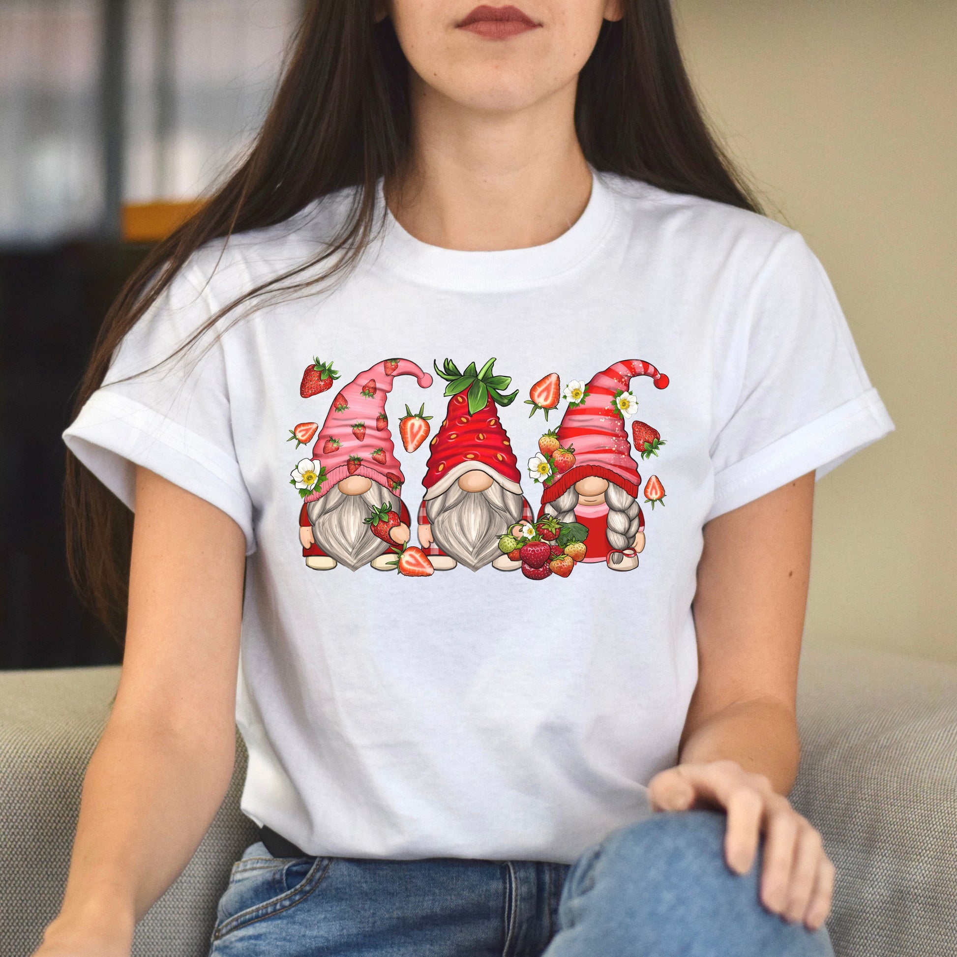 Strawberry Gnomes Unisex shirt strawberry lover Christmas gift White Sand-White-Family-Gift-Planet