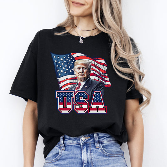 USA Election 2024 T-Shirt Trump American flag Unisex tee Black Navy Dark Heather-Black-Family-Gift-Planet