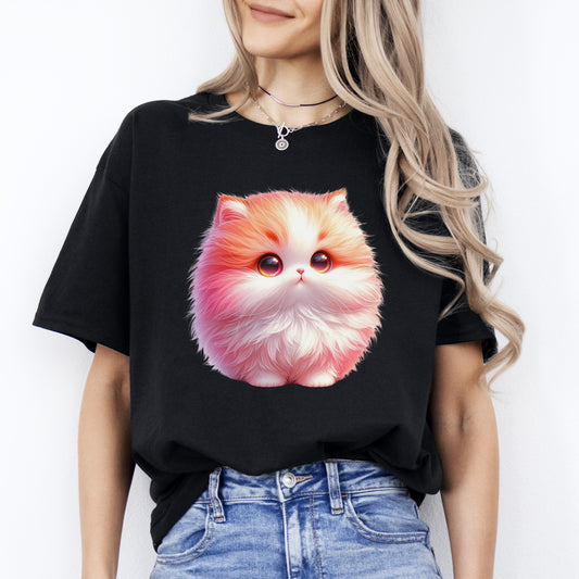 Cute Puffy Kitten T-Shirt gift Pink nice cat Unisex tee Black Navy Dark Heather-Black-Family-Gift-Planet