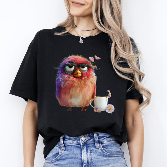 Grumpy Bird with Coffee T-Shirt gift social distance introverted bird Unisex tee Black Navy Dark Heather-Black-Family-Gift-Planet