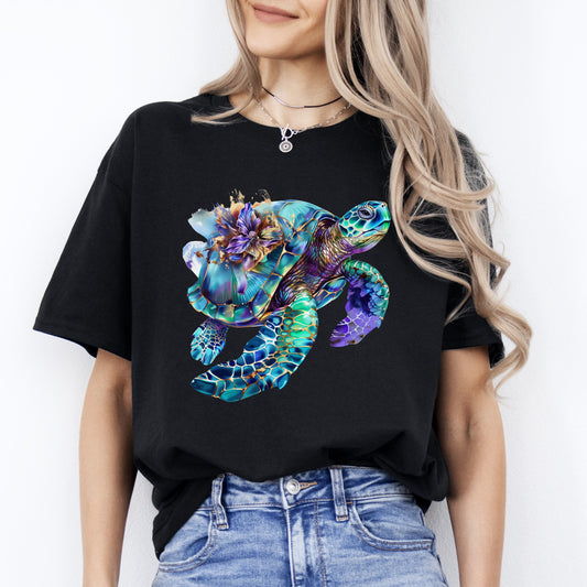 Turquoise Turtle T-Shirt gift Old swimming turtle deep sea Unisex tee Black Navy Dark Heather-Black-Family-Gift-Planet