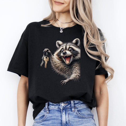 Realtor T-Shirt Racoon with key Real estate agent homeowner Unisex tee Black Navy Dark Heather-Black-Family-Gift-Planet