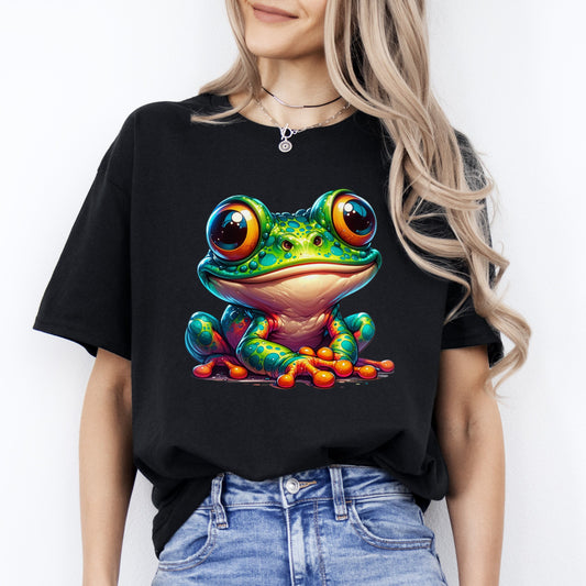 Cute Bright Frog T-Shirt gift Big eyes green frog Unisex tee Black Navy Dark Heather-Black-Family-Gift-Planet