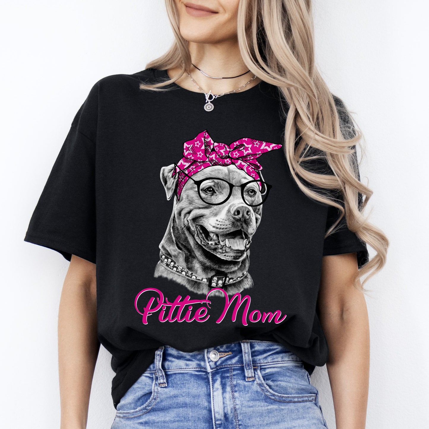 Pittie Mom T-Shirt gift pink Pitbull Dog mama Unisex tee Black Navy Dark Heather-Black-Family-Gift-Planet