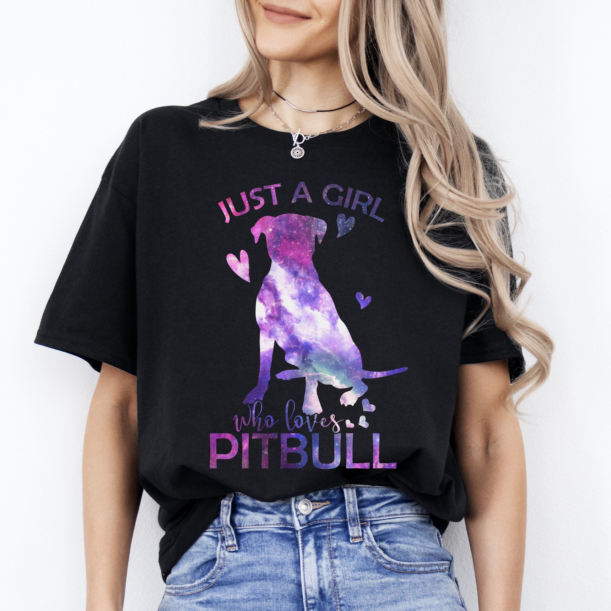 Just a girl who loves Pitbull T-Shirt gift Pitbull Dog mom Unisex tee Black Navy Dark Heather-Black-Family-Gift-Planet