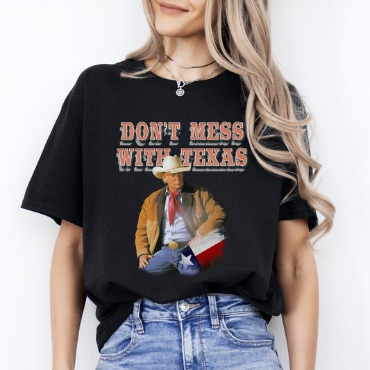 Don't Mess with Texus Trump T-Shirt gift Texas flag Trump cowboy Unisex tee Black Navy Dark Heather-Black-Family-Gift-Planet