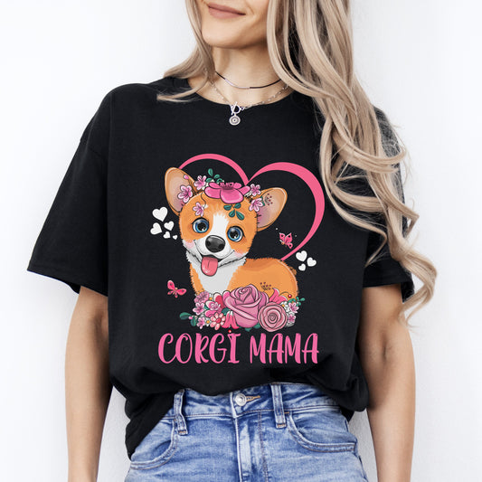 Cute Corgi Mama T-Shirt gift funny heart corgi Dog mom Unisex tee Black Navy Dark Heather-Black-Family-Gift-Planet