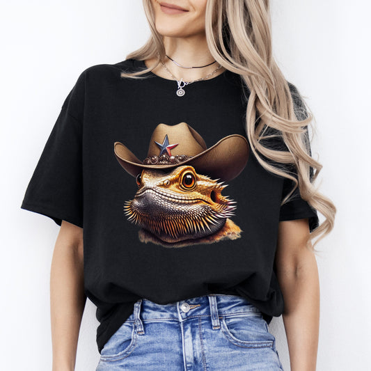 Bearded Dragon in hat T-Shirt gift Texas Sheriff Bearded Dragon Unisex tee Black Navy Dark Heather-Black-Family-Gift-Planet