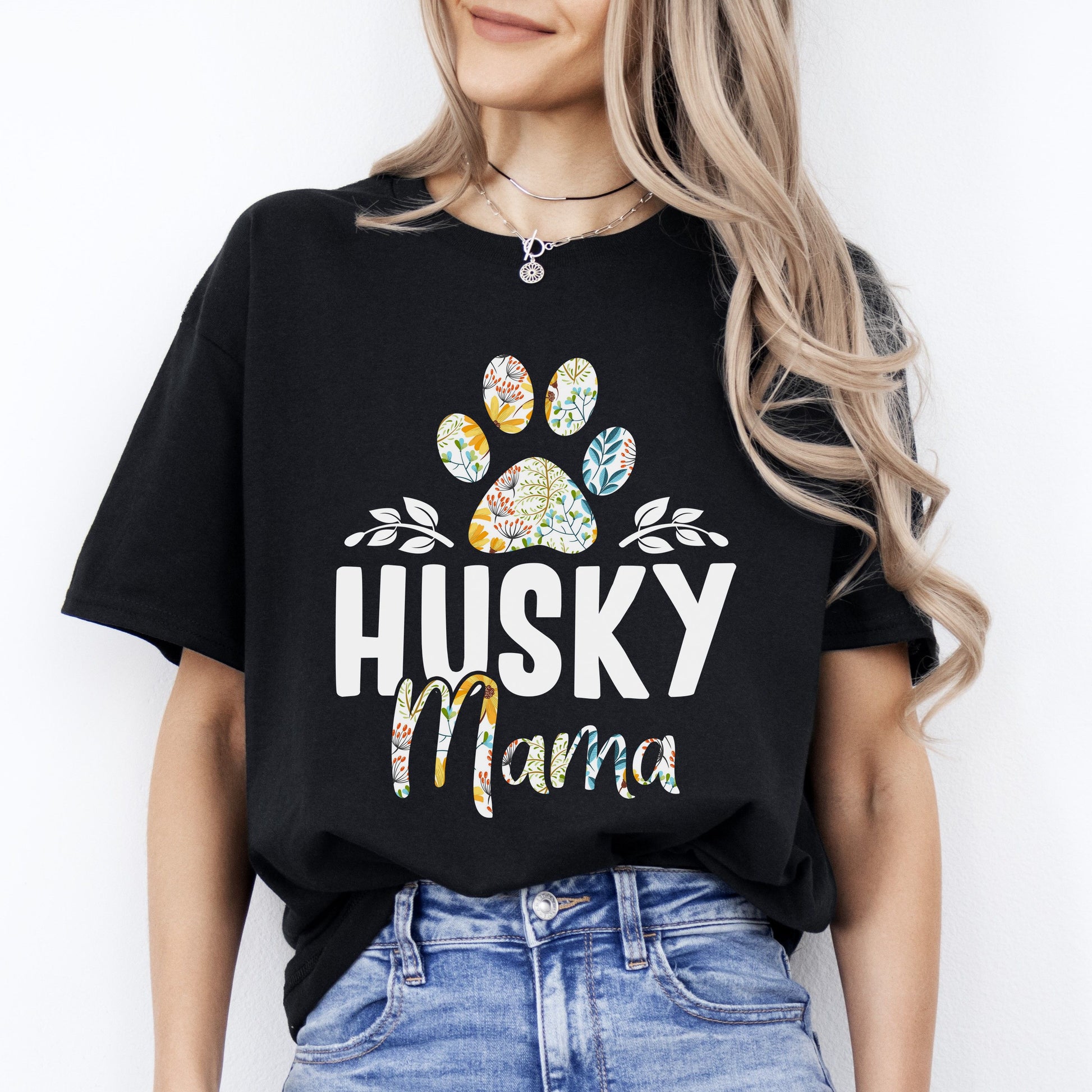 Husky Mama T-Shirt gift Dog Baw Husky Dog mom Unisex tee Black Navy Dark Heather-Black-Family-Gift-Planet